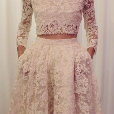Two Pieces Wedding Dress,Long Sleeves Wedding Dresses,Lace Wedding Dress,Two Pieces Wedding Dresses,Long Sleeves Lace Bridal Dress,Wedding Dress