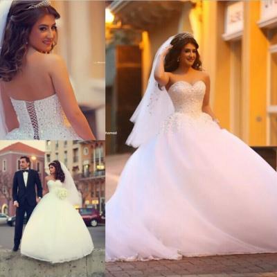 Ball Gown Wedding Dresses.Sweetheart Sleeveless Wedding Dress,Lace-up Sweep Train Beaded and Tulle Bridal Gown Dresses