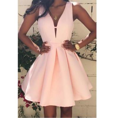 Pink Ball Gown Homecoming Dress, Sexy Cocktail Dresses,Pink V-neck Homecoming Dresses