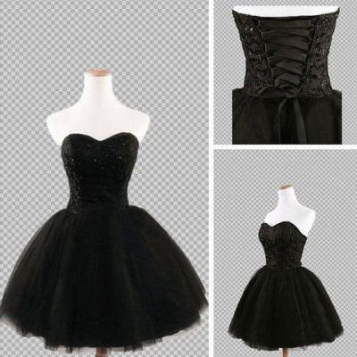 Hot sailing Homecoming Dress,Sexy Sweetheart Homecoming Dresses ,Black Prom Dresses ,Short Ball Gowns With Black Beading, Lace Up Back Party Dress