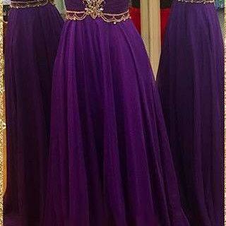 long purple prom dresses, beaded backless prom dress, purple chiffon prom dress
