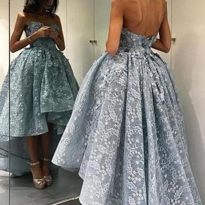 Short Front Long Back Lace Prom Dresses,Modest Evening Dresses,Strapless Prom Dress For Teens,Beauty Party Dresses,Women Dresses