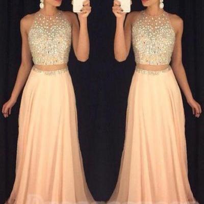 Pretty Chiffon Beading Prom Dress, Two Pieces Prom Dresses,Long Prom Dresses For Teens,A-line Prom Gowns,Elegant Party Dresses