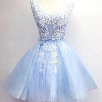 Light Blue Short Prom Dresses,V-neck Lace Homecoming Dresses,Homecoming Dress,Party Dresses,Short Dress