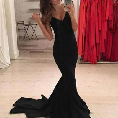 Simple Black Formal Dresses,Mermaid Long Prom Dress, Black Evening Dress
