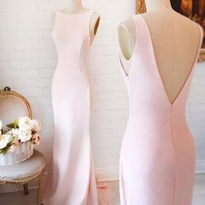 Simple Pink Mermaid Prom Dresses,Backless Long Prom Dress
