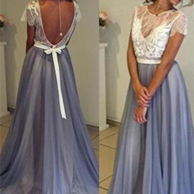 Sexy Mermaid Prom Dress,Lavender Cap Sleeve V Back Long Prom Dress ,Cheap Prom Dress