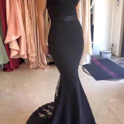Hot Selling Mermaid Off-The-Shoulder Black Sweep Train Long Prom/Evening Dress With Lace