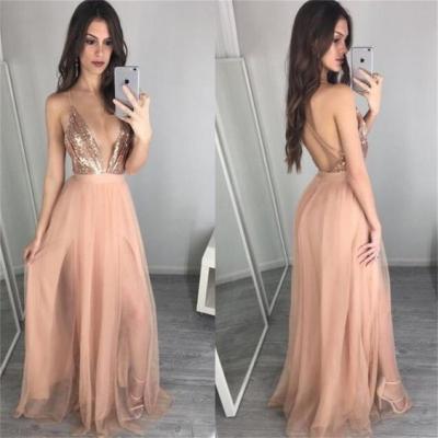 deep v-neck sequin sexy long popular prom dress party dresses