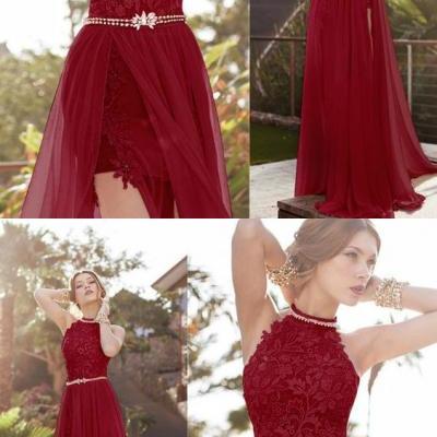 Charming Burgundy Prom Dress,Tulle Round Neck Prom Dresses,A-Line Long Prom Dress, Evening Gowns 