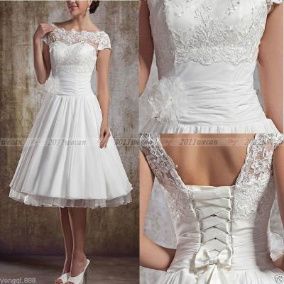 Short Wedding Dress, Tea Length White Ivory Bridal Gown,Wedding Dress,Tulle Lace Wedding Dresses,Applique Bridal Dress