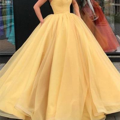 Yellow Prom Dress,Tulle Evening Dresses,Ball Gown Prom Dresses,Sweetheart Prom Gown,Evening Gown,Floor Length Long Prom Dresses