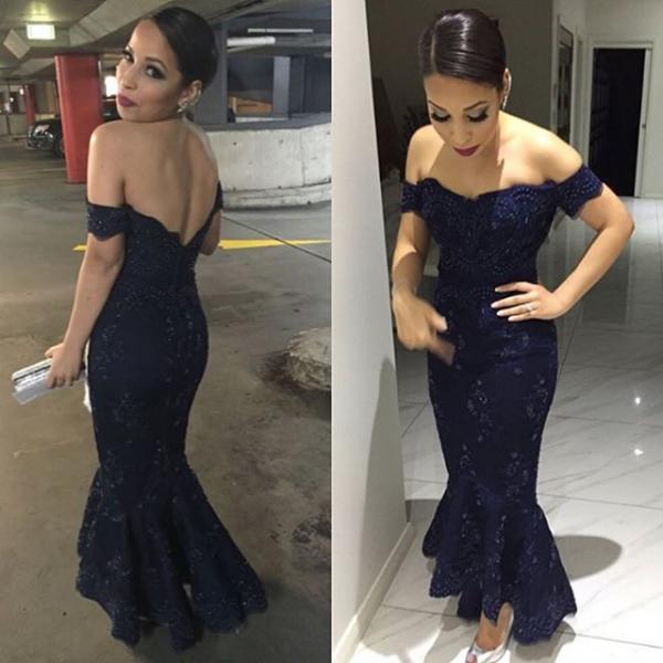 Dark-Gray Lace Long Prom Dresses