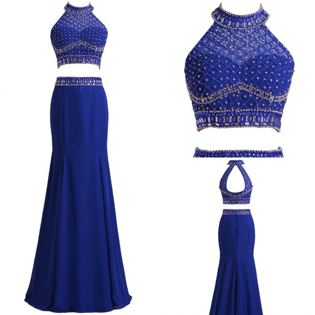 Royal Blue Evening Dresses,long Prom Dress,two Pieces Dress,two Pieces