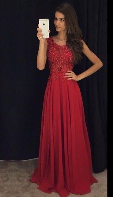 modest red prom dress