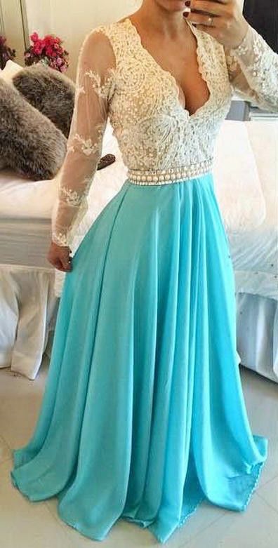 Turquoise Chiffon Evening Dresses