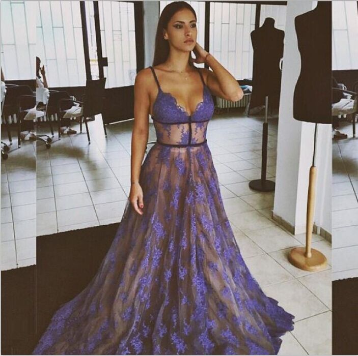 Purple High Neck Prom Dress