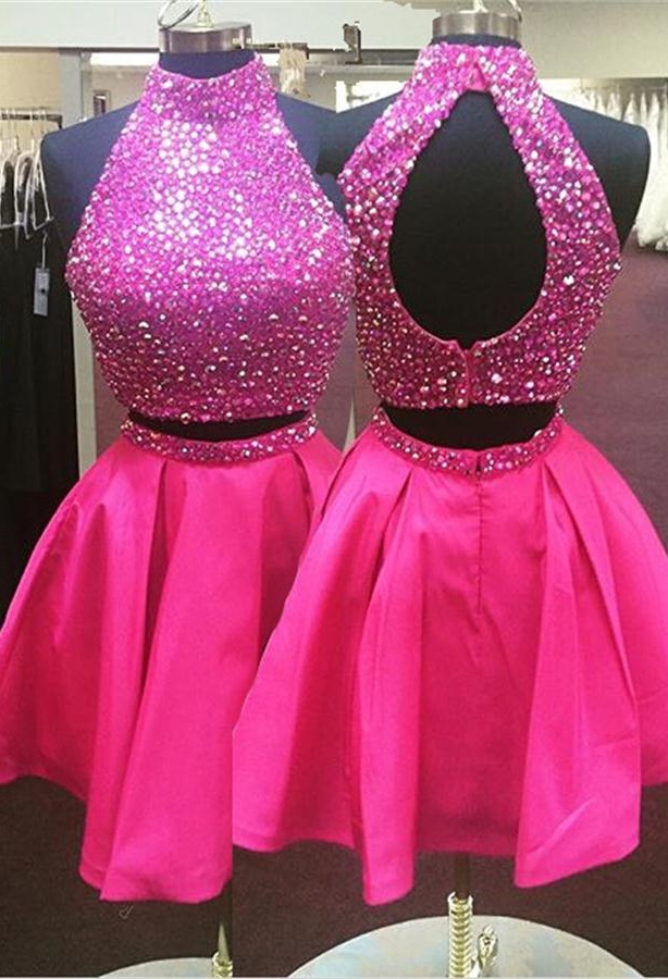 hot pink sparkly prom dress