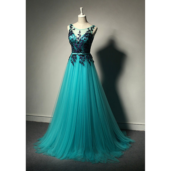 black and teal prom dress