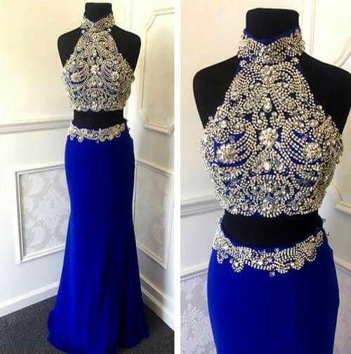 2 piece royal blue prom dress