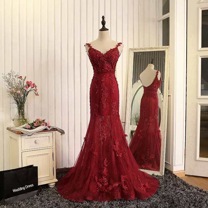 Prom Dress Sexy Elegant Prom Dresses Wine Red Evening Dress