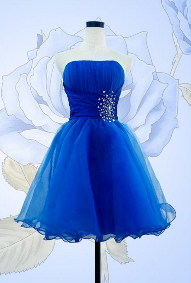 Royal Blue Short Prom Dresses Sparkly Strapless Homecoming Dresses on ...