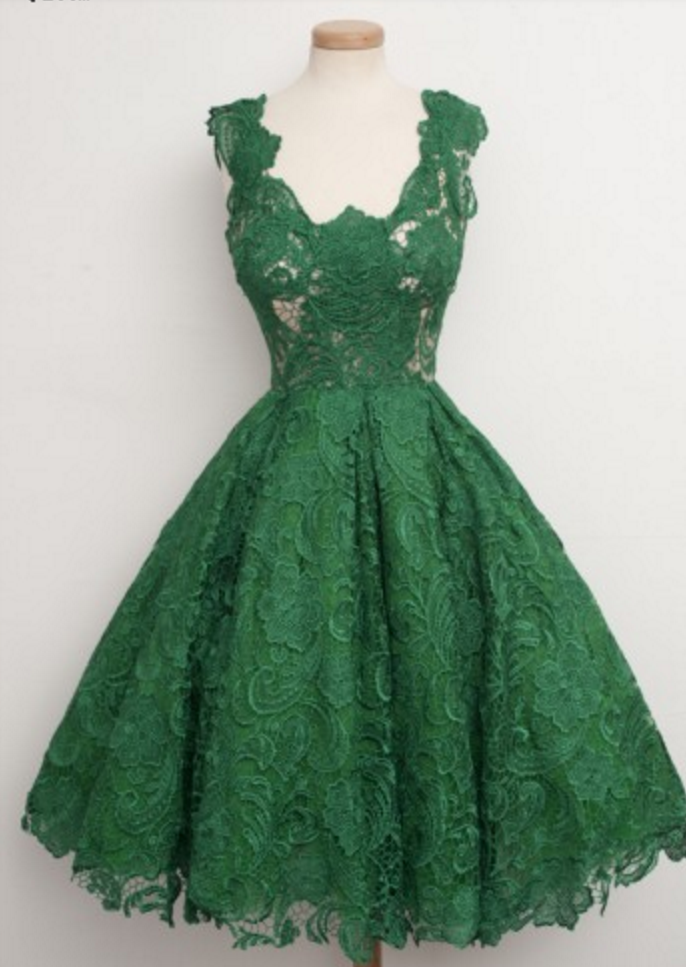Vintage Scoop Dress,green Lace Dress,kneelength