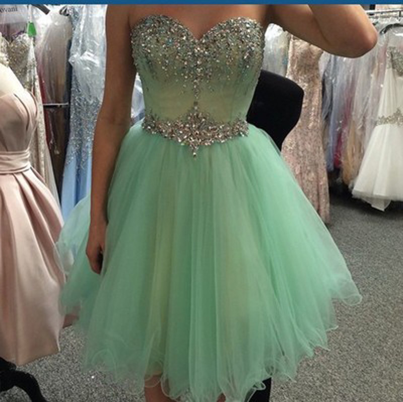 A Line Sweetheart Mint Tulle Homecoming 