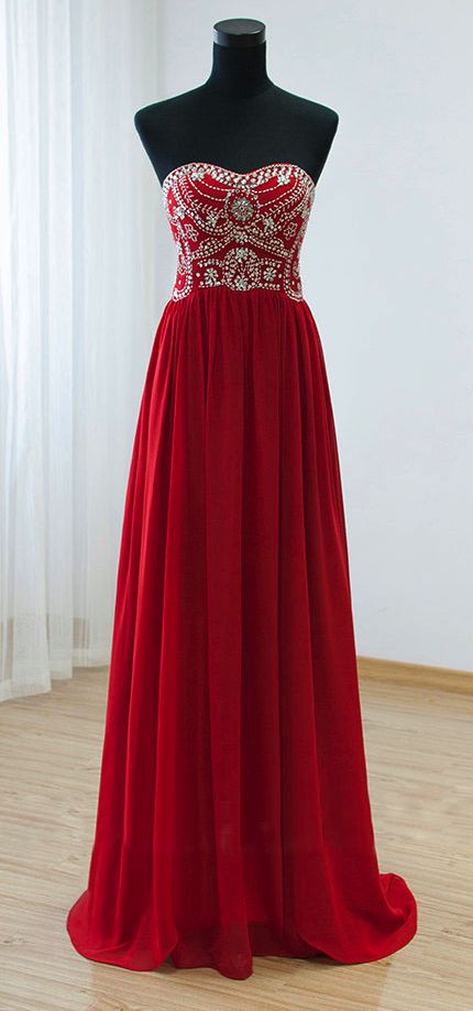Red Embellished Sweetheart Prom Dresses