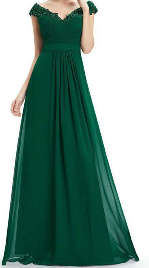 V Neck Green Chiffon Long Prom Dress, V Neck Green Chiffon Long Formal Evening Dress main image 0
