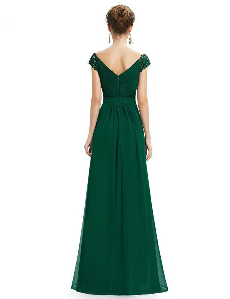 Elegant Dark Green V-neck One Shoulder Beading Prom Dress main image 1