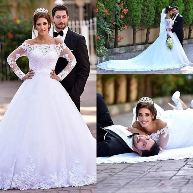 White Lace Wedding Dresses Long Sleeves Wedding Gowns Lace Appliques