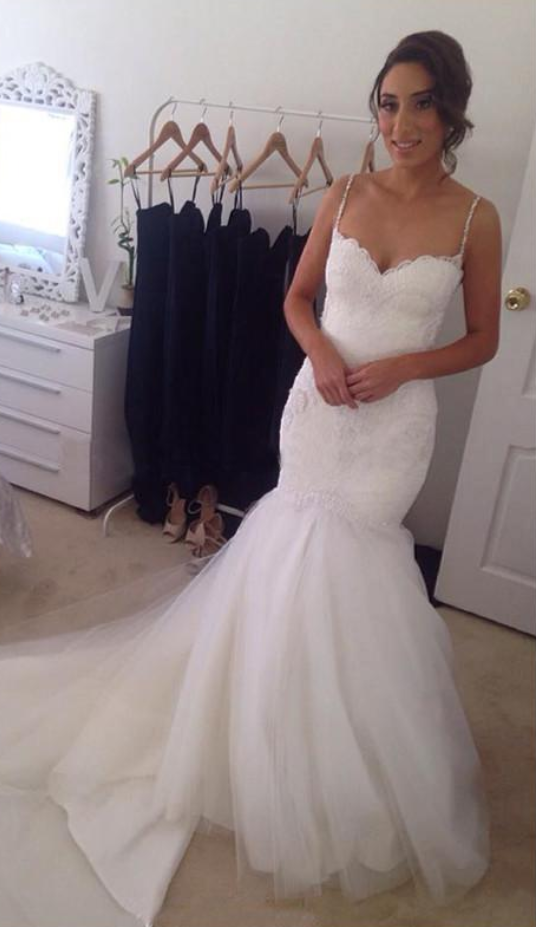 Beautiful Sexy Wedding Dress,Court Train Bridal Gown ,Transparent Back Pearls Lace Mermaid Wedding Dresses