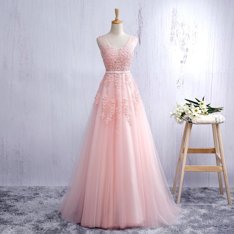 pink a line prom dress