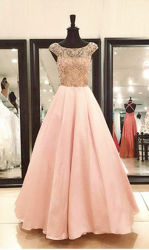 Long Formal Cap Sleeve Beaded A Line Prom Dress