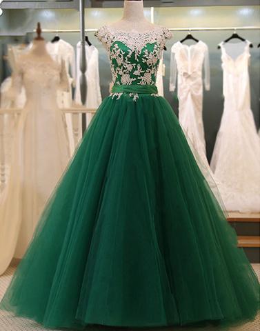 green lace ball gown