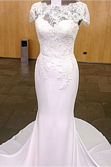 Modest Lace Cap Sleeves Wedding Dress,long Jersey Wedding Dresses,mermaid Wedding Dresses For Women