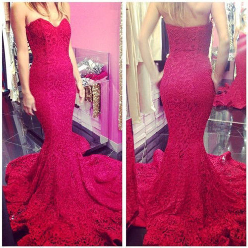 Red Lace Prom Dresssexy Long Sweetheart Mermaid Prom Dresses Formal Party Evening Dress Ball 7839