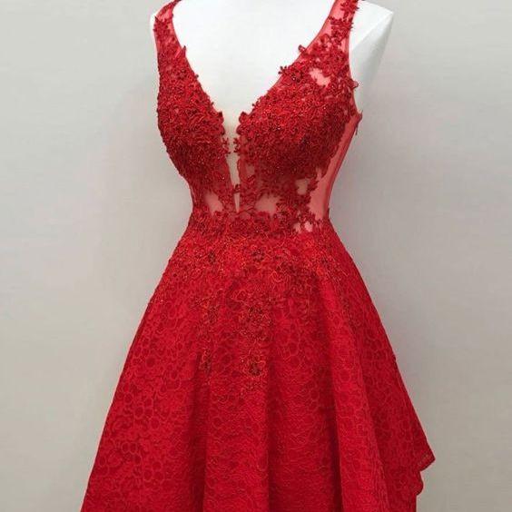 Short Red Lace Homecoming Dresses, Party Dress,short Party Dress ...