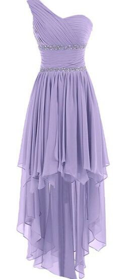 Cute One Shoulder Prom Dress, HIgh Low Lavender Chiffon Evening Dress ...