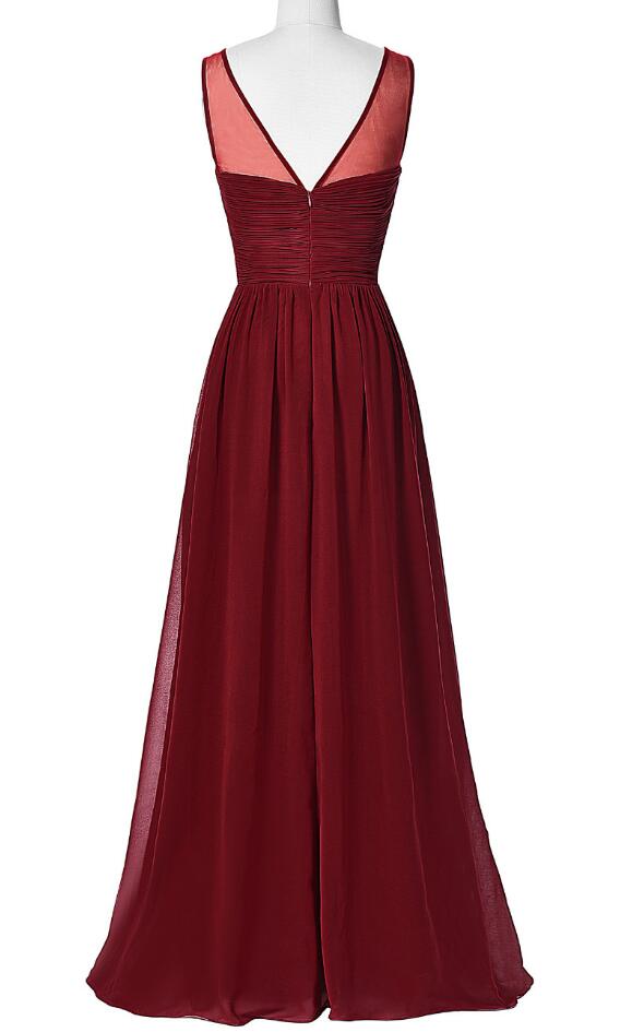 Sleeveless Burgundy Prom Dresses ,vback Chiffon Long Prom Dress