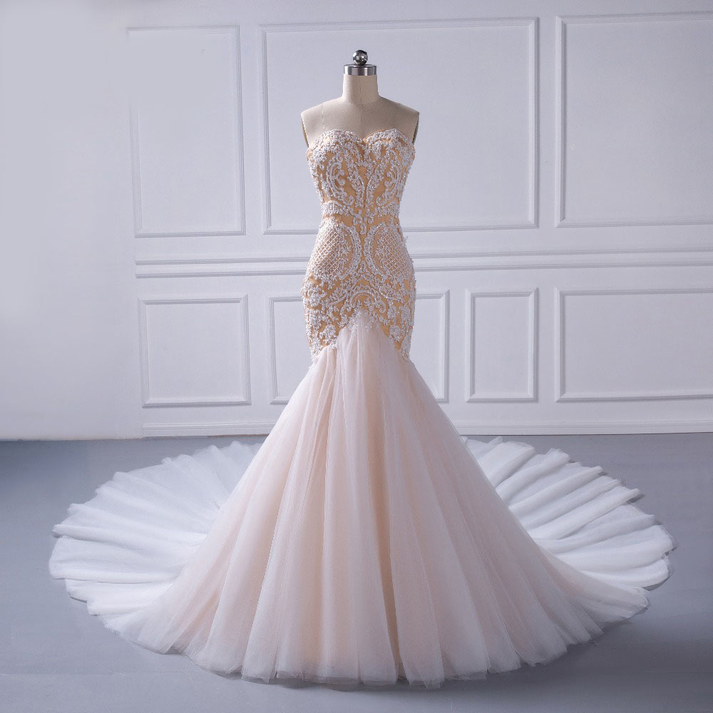 Lace And Beaded Top Chiffon Dress of Brides Champagne
