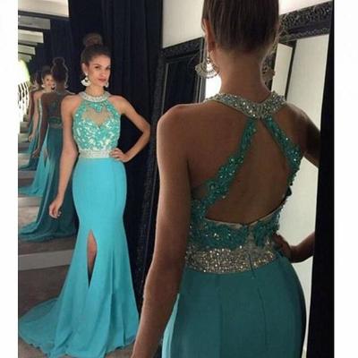 Mermaid Long Prom Dress, Blue Long Prom Dresses With Open Back on Luulla